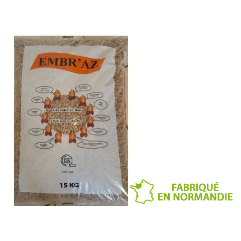 EMBR’AZ Houtpellets – Halve pallet (34 zakken, 510 kg) – PEFC, NF & DIN+